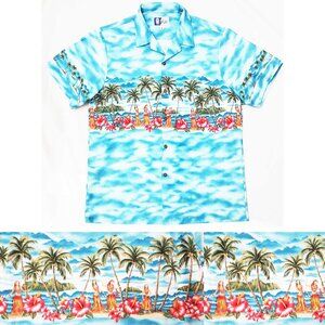 Vintage RJC LTD Mens 80s /90s Button Up Island Hawaiian Shirt Hula Girls L
